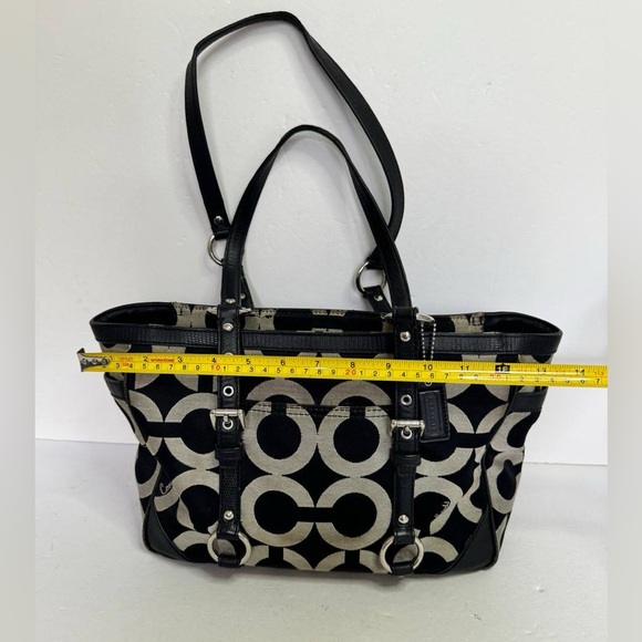 COACH GALLERY 19404M BLACK GRAY OP ART TOTE BAG SHOULDER PURSE - Picture 3 of 12